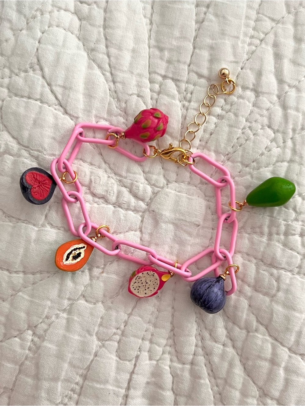 NEW Pink Enamel Summer Fruit Charm Bracelet